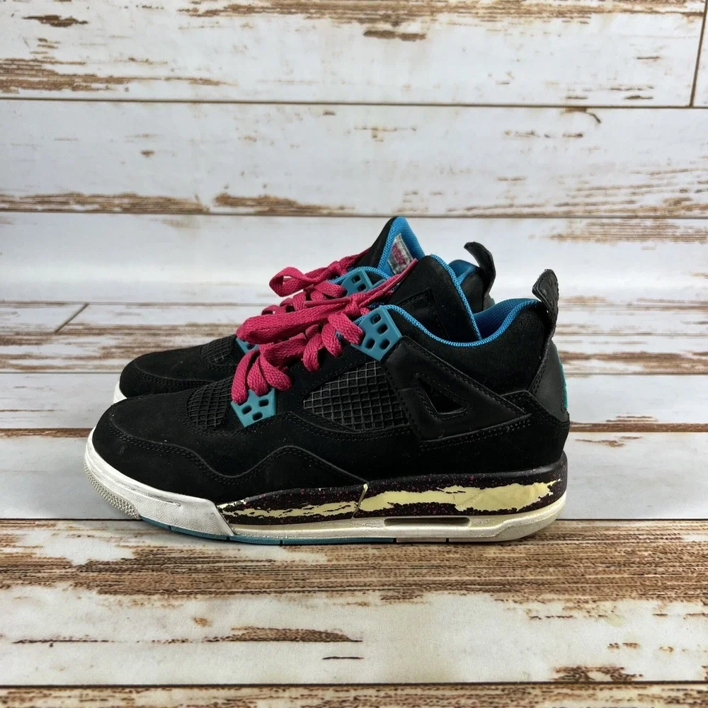 Nike Air Jordan 4 Retro GS Black Pink Girls Youth Size 4.5Y Sneakers Shoes